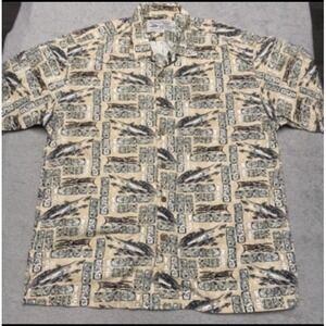 Aftco Shirt Mens Large‎ All Over Print Fishing Button Up Short Sleeve Outdoors